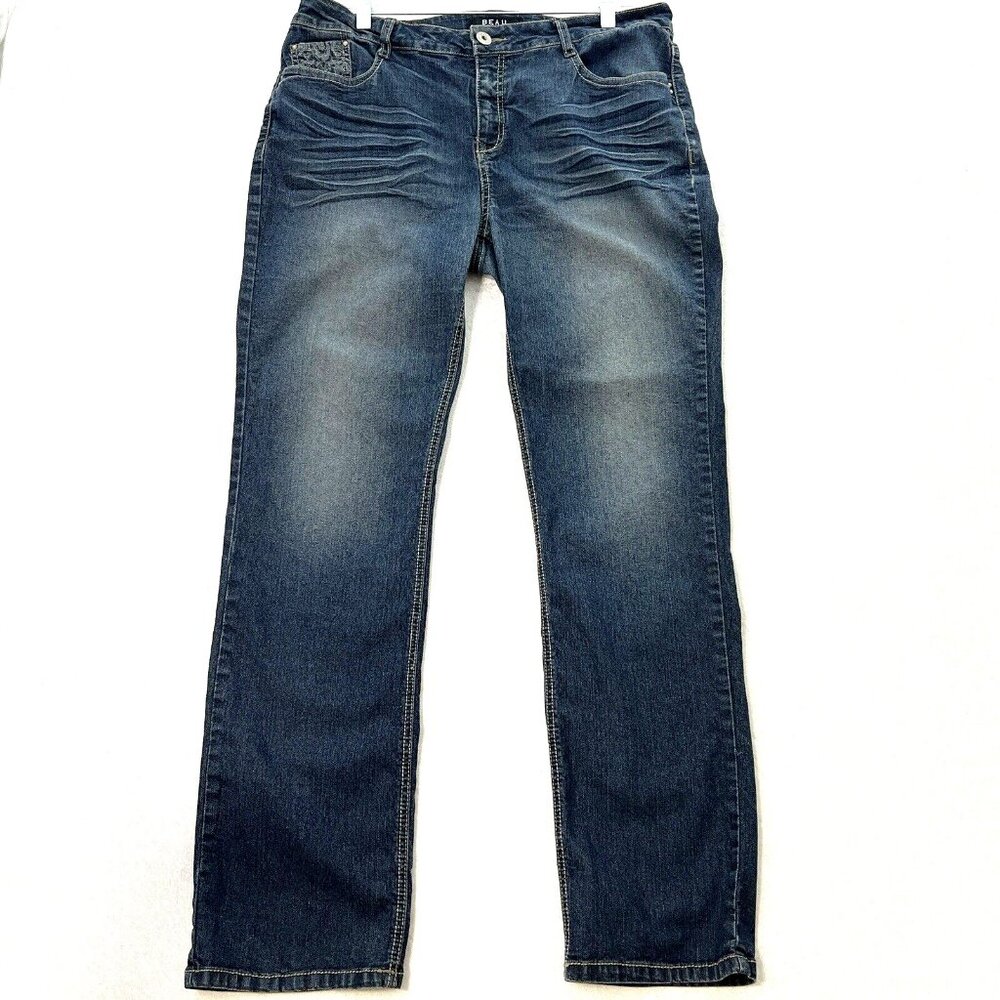 BEAU DAWSON Jeans Womens 16 Straight Dark Wash Stretch Embroidered Distressed